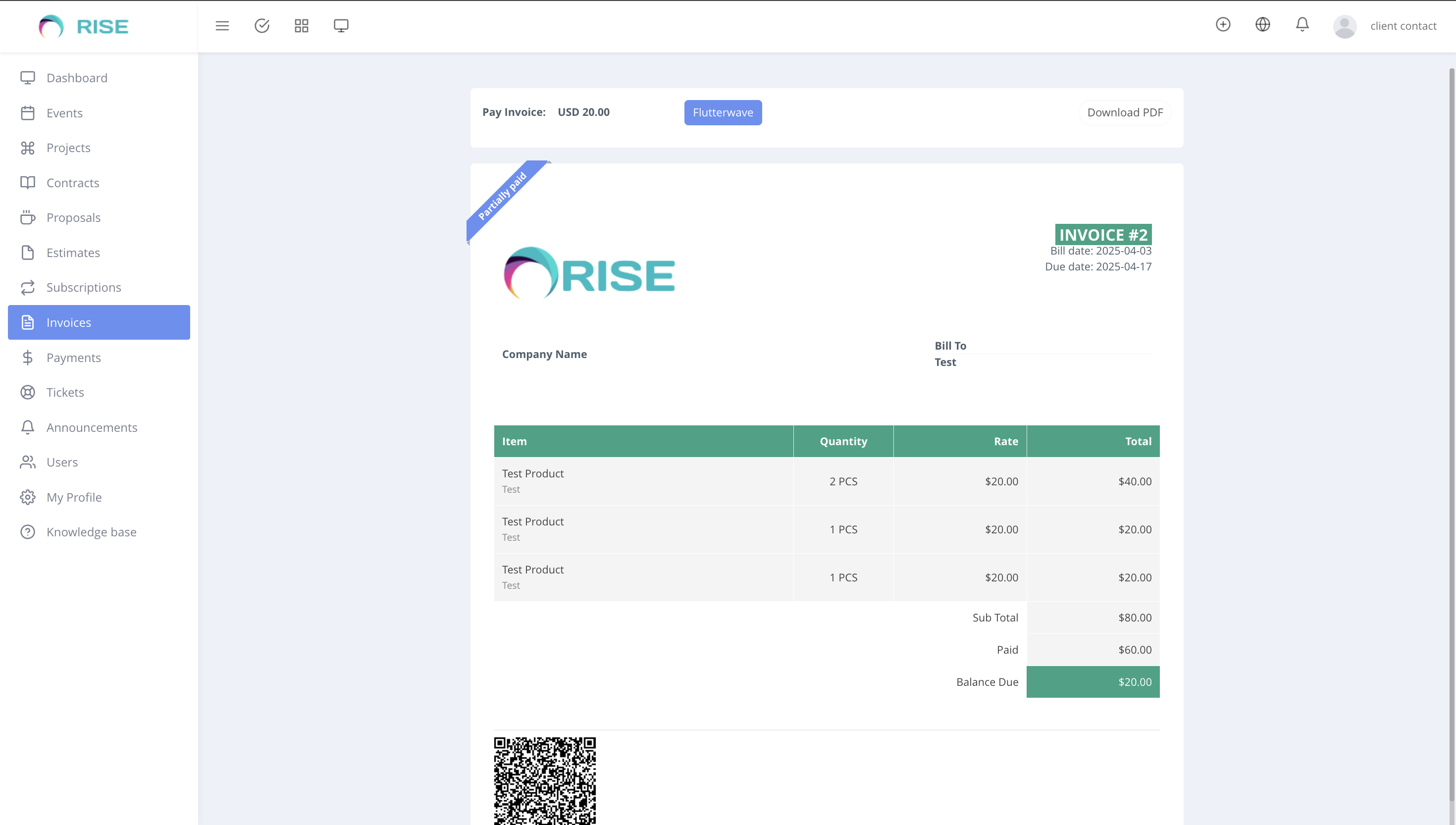 Flutterwave Payment Gateway for RISE CRM