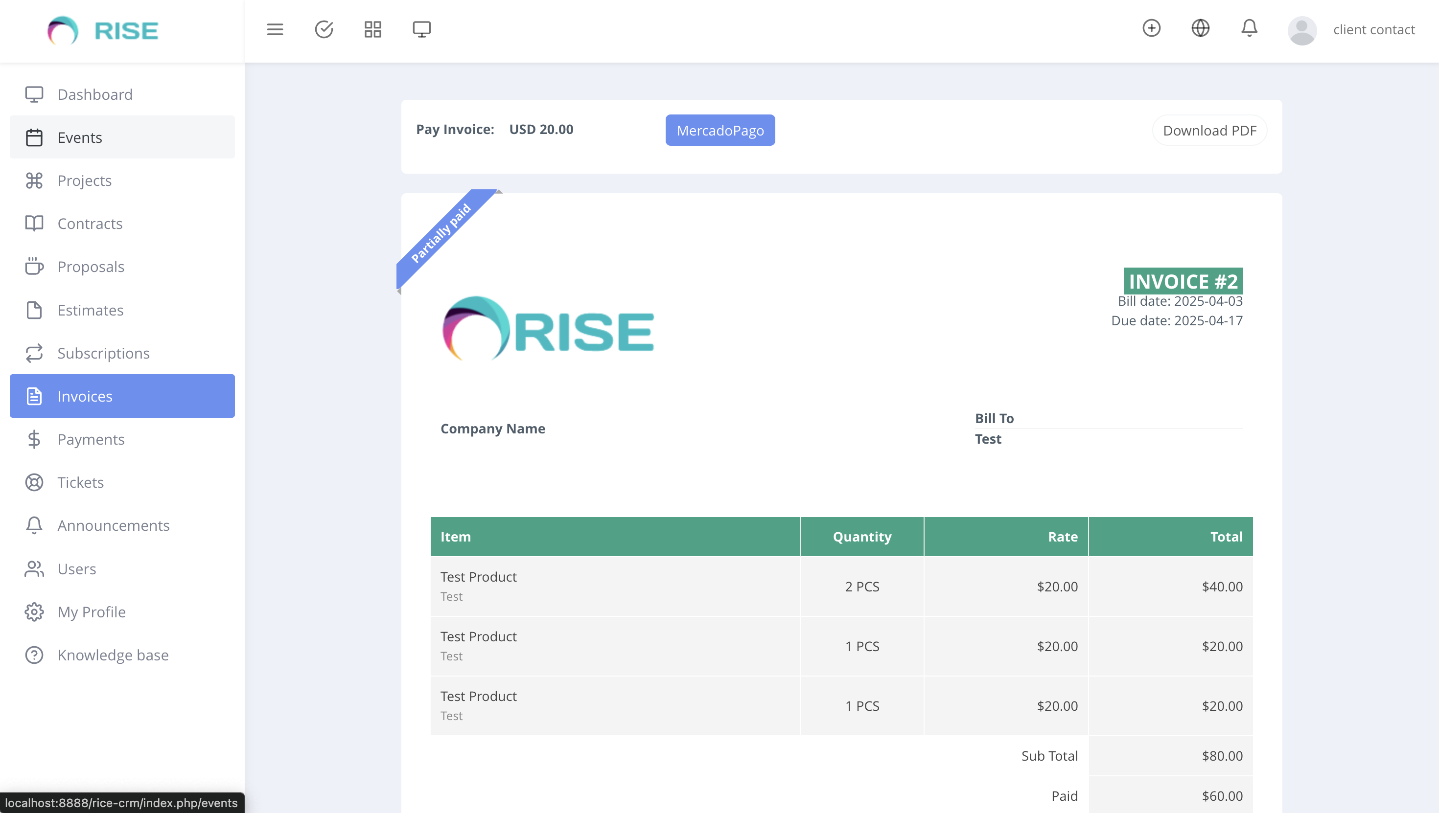 MercadoPago Payment Gateway for RISE CRM