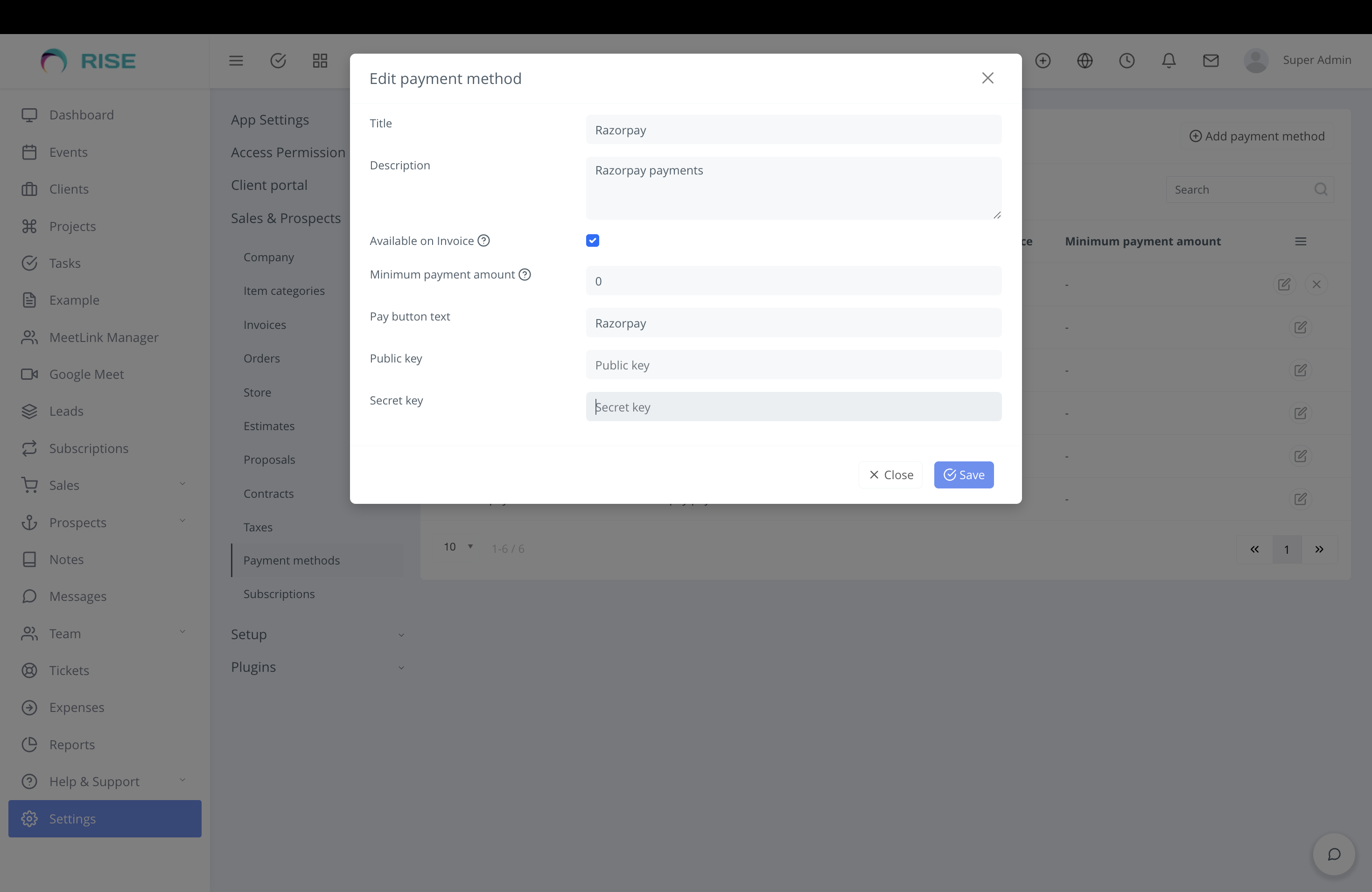 Razorpay Payment Gateway for RISE CRM