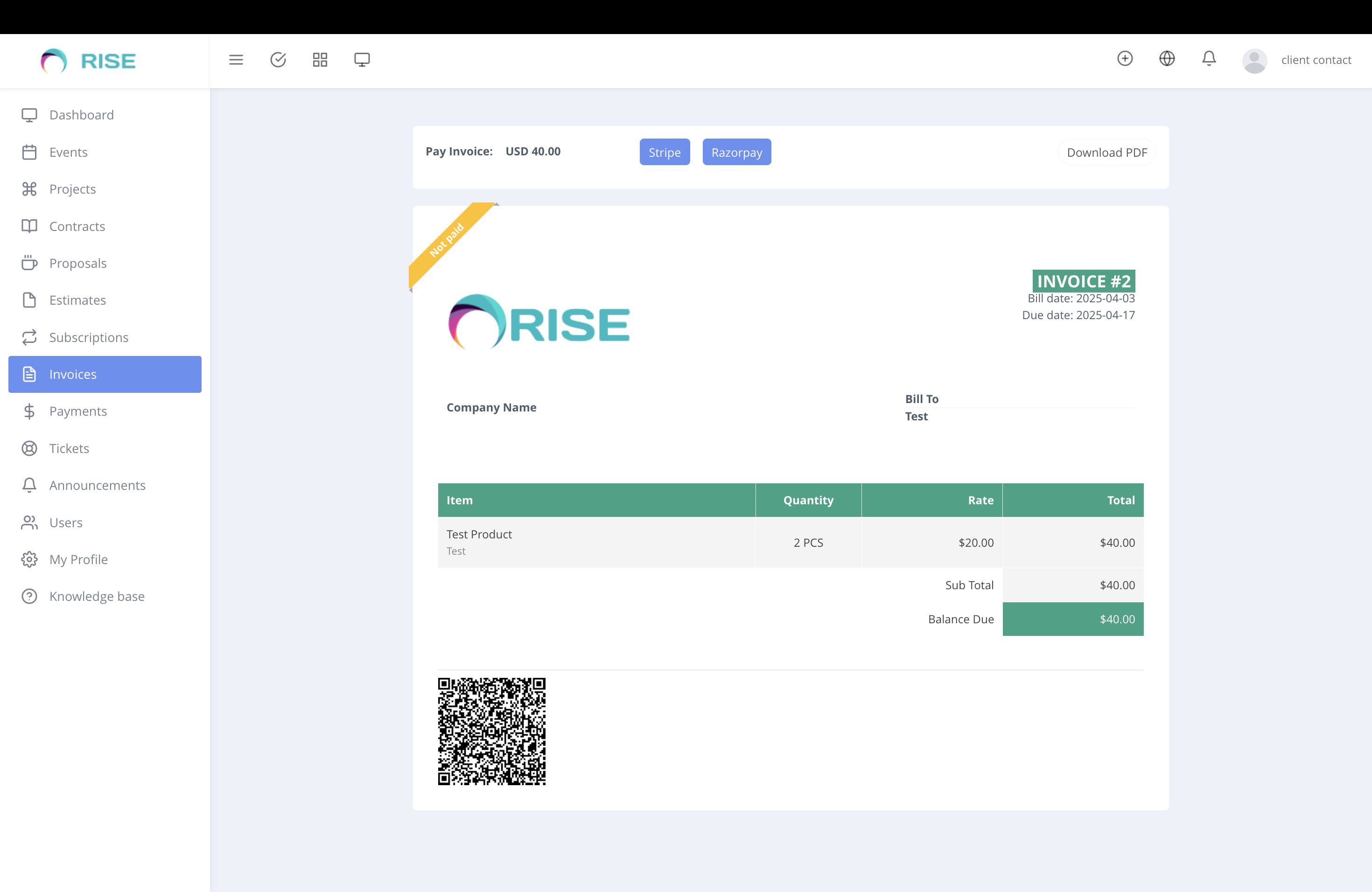 Razorpay Payment Gateway for RISE CRM